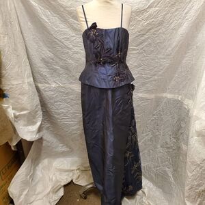 Rose Taft Couture Women's 100% Silk Iridescent Blue Dress